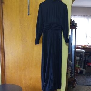 Black Long Sleeve Maxi Dress, Size 7, Full Length, Zipper, High Neck, Buttons